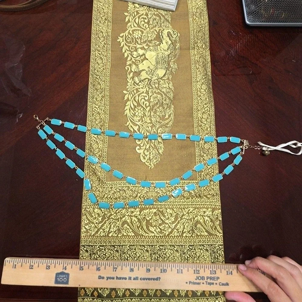 Top It Off Blue Enamel Layered Necklace Gold Tone Rectangle Station Jewelry